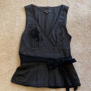 Great Plains XS black fancy embellished blouse top tank side tie shirt